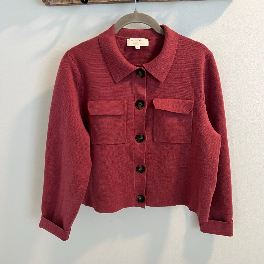 Sézane Betty 100% Wool Cardigan Sweater in Rosewood Size L - Picture 1 of 9